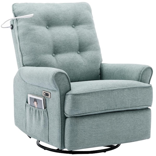 Merax Lotus Green Linen 270° Swivel Recliner Chair with Rocking Base ...