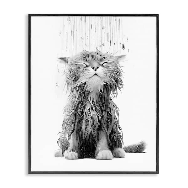 Kitten Bathroom Splash by Annalisa Latella Black Framed Giclee Art Print Animal 20 in. x 16 in.
