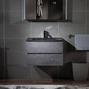 CA 29.5 in. W x 19.63 in. D x 22.5 in. H Single Sink Floating Bath Vanity in Gray with Black Quartz Top