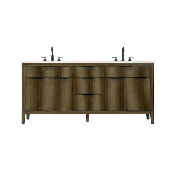 72 in. Double Sink Freestanding Hazel Oak Bath Vanity with Marble White Engineered Marble Top