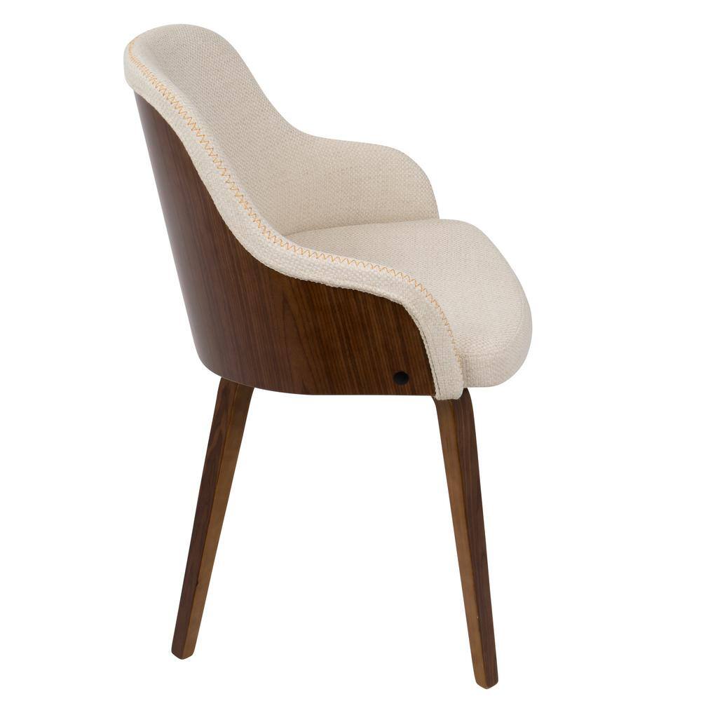 Cream Faux Leather Upholstered Arm Chair with Wood Legs