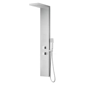 Expanse Series 57 in. 2-Jetted Full Body Shower Panel System with Heavy Rain Shower and Spray Wand in Brushed Steel