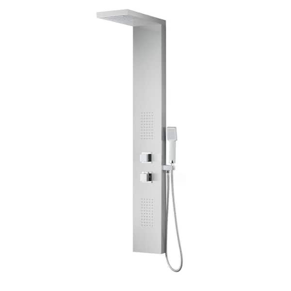 ANZZI Expanse Series 57 in. 2-Jetted Full Body Shower Panel System with Heavy Rain Shower and Spray Wand in Brushed Steel