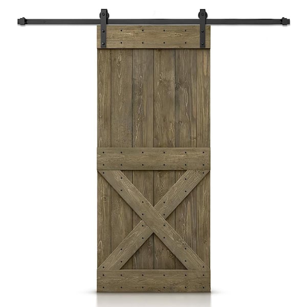 CALHOME Mini X 22 in. x 84 in. Aged Barrel Stained DIY Wood Interior Sliding Barn Door with Hardware Kit