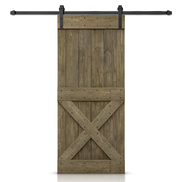 CALHOME Mini X 26 in. x 84 in. Aged Barrel Stained DIY Wood Interior Sliding Barn Door with Hardware Kit