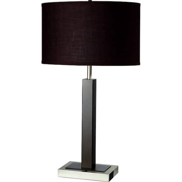 30 in. Black Plus Gray Bedside Table Lamp for Living Room, Bedroom with Black Linen Shade No Bulbs Included