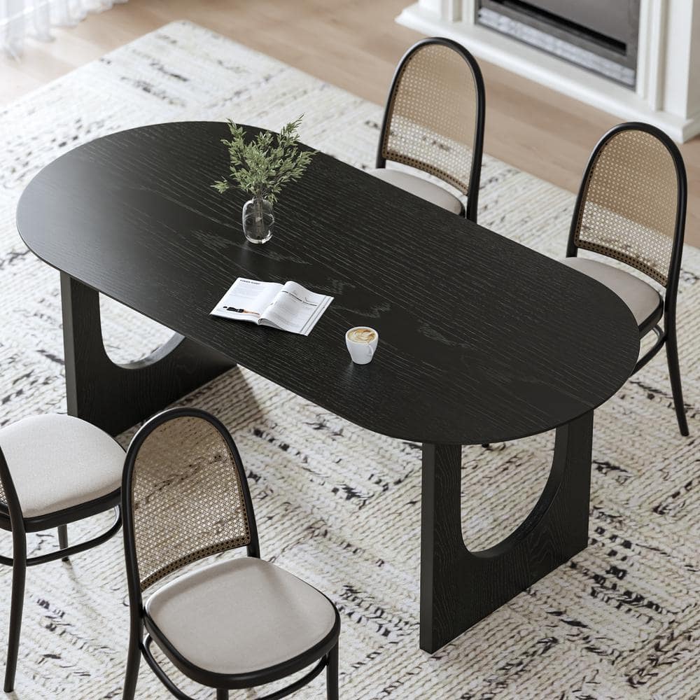 Oval Black Solid Wood 67 in. Kitchen Tables Double Pedestal Dining Table Seats 6