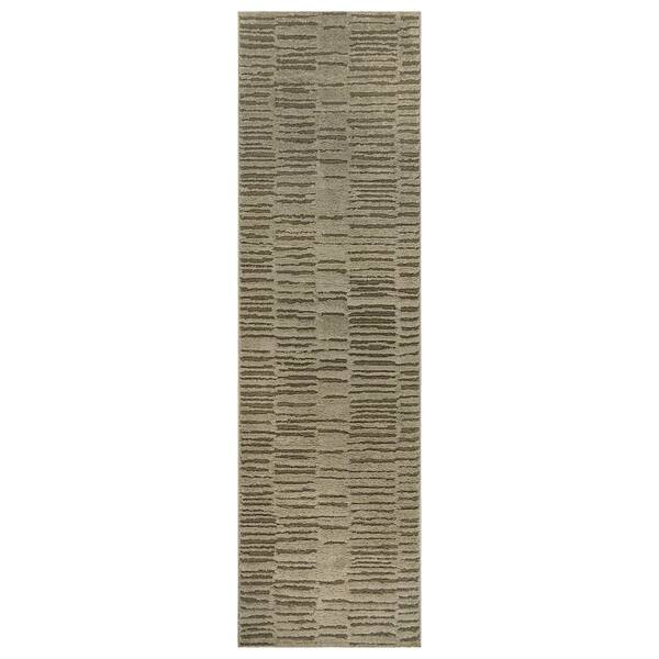 Horizontal Dash Texture Power Loomed Soft Shag High-Low Indoor 2 ft. x 12 ft. Green Area Rug