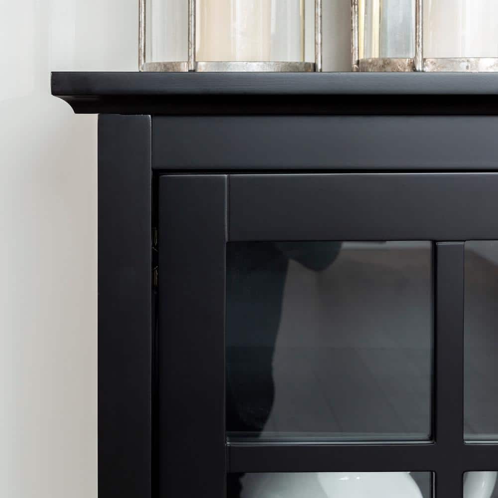 Elegant 52" Black High-Grade MDF TV Stand with Glass-Paned Doors