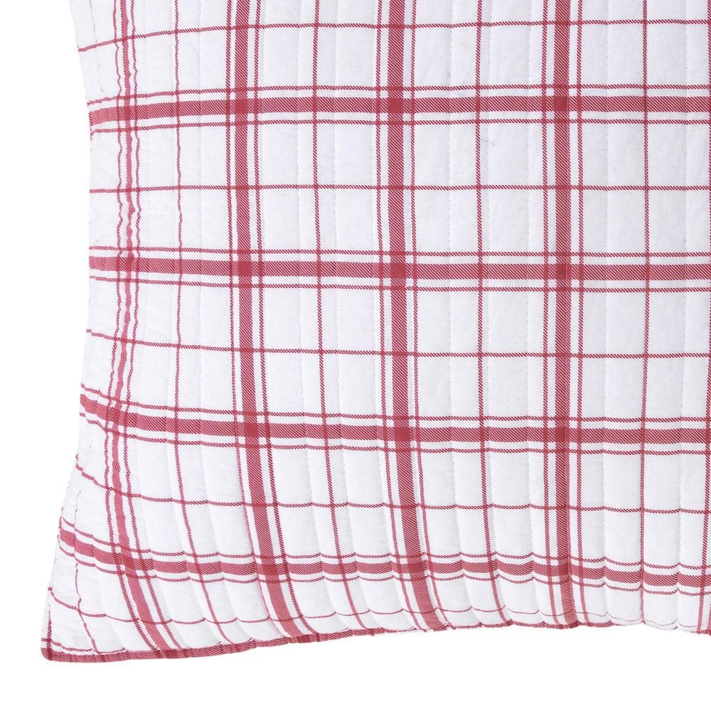 Red and White Plaid Quilted Cotton Euro Sham