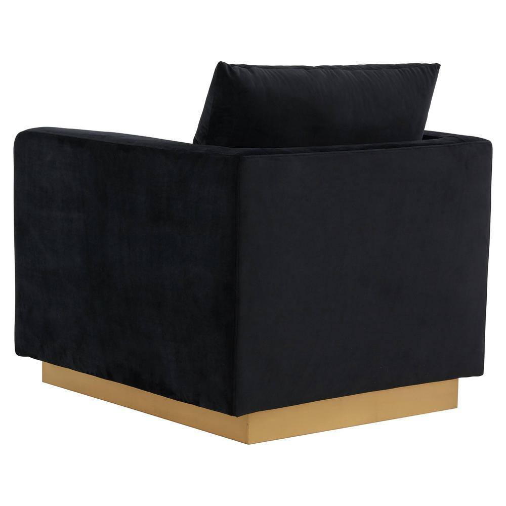 Midnight Black Velvet and Wood Accent Chair
