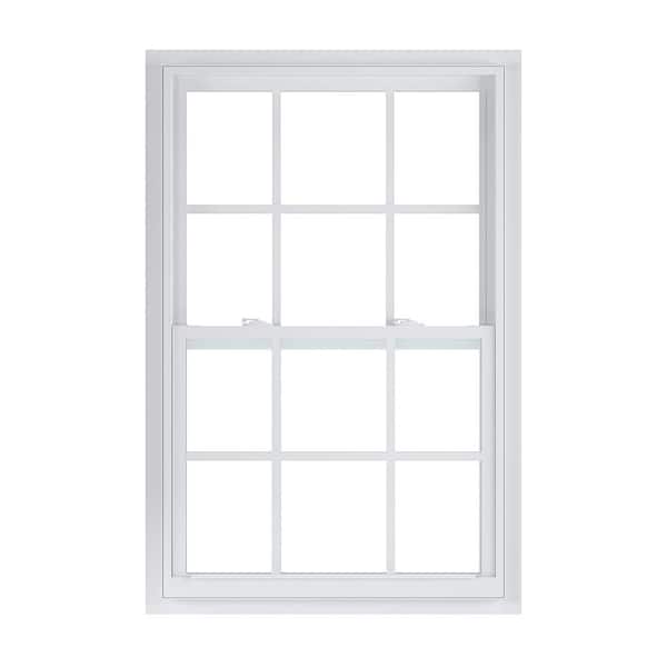 American Craftsman 31.375 in. x 51.25 in. 50 Series Low-E Argon SC Glass Single Hung White Vinyl Fin Window with Grids, Screen Incl