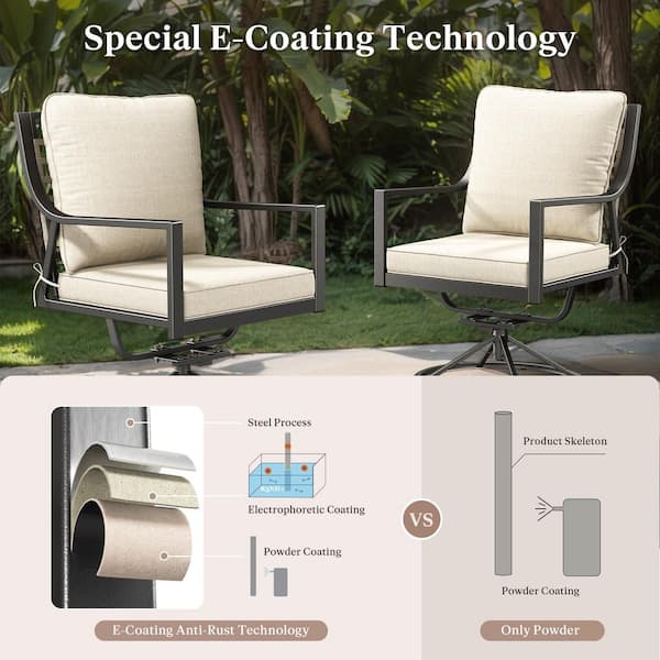 Gymojoy Kelsey Beige 2-Piece Ergonomic Gray Wicker Outdoor Swivel