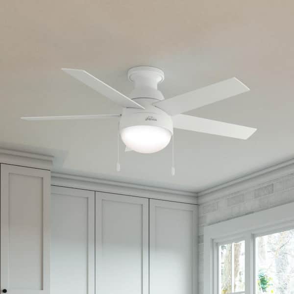 Anslee 46 in. Fresh White Low Profile Indoor Ceiling Fan with LED Light Kit and Pull Chain
