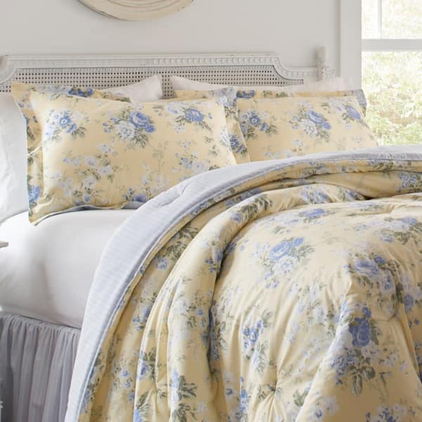 Laura Ashley Maybelle 4-Piece Yellow Floral Cotton King Comforter Set  USHSA31149131 - The Home Depot