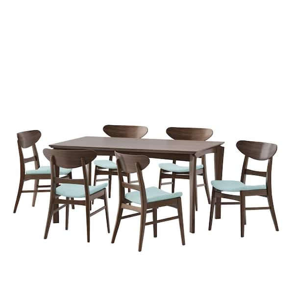 Noble House Carmody Walnut and Mint Dining Set 7-Piece