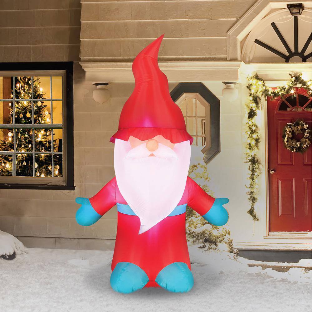6-Foot Red and Teal Inflatable Christmas Gnome