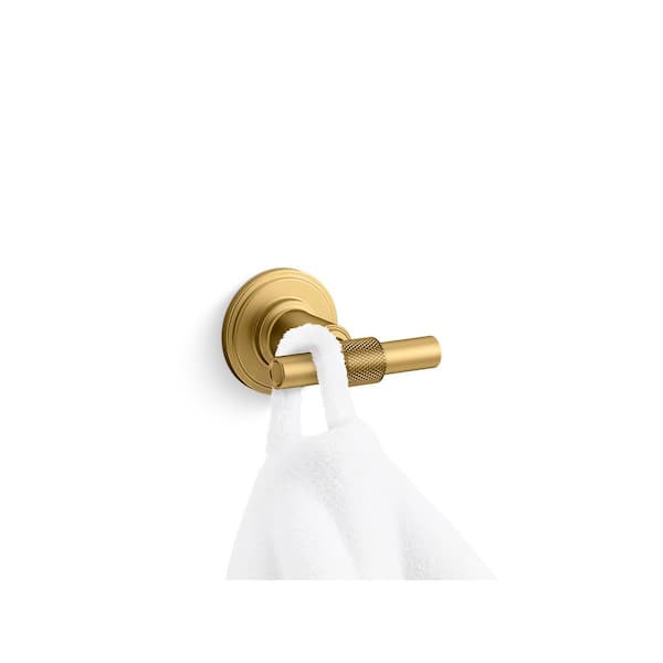 Torrington Wall Mounted Knob Robe/Towel Hook in Vibrant Brushed Moderne Brass