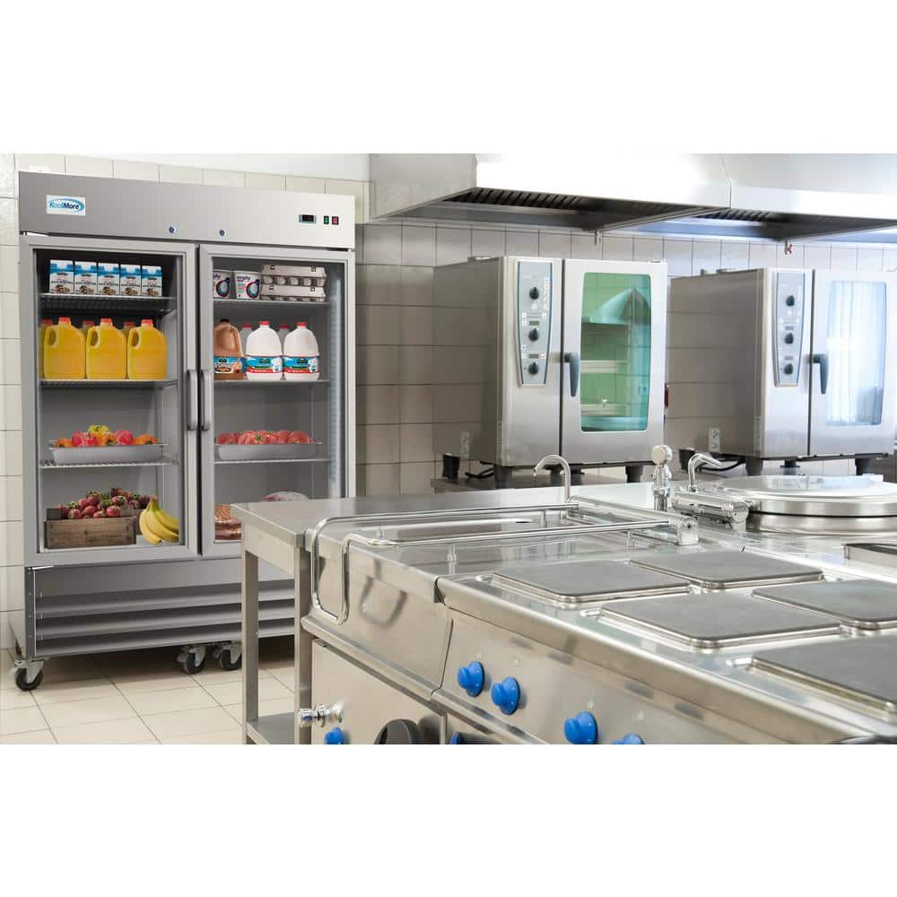 54'' Stainless Steel Double Door Commercial Refrigerator with Glass Doors