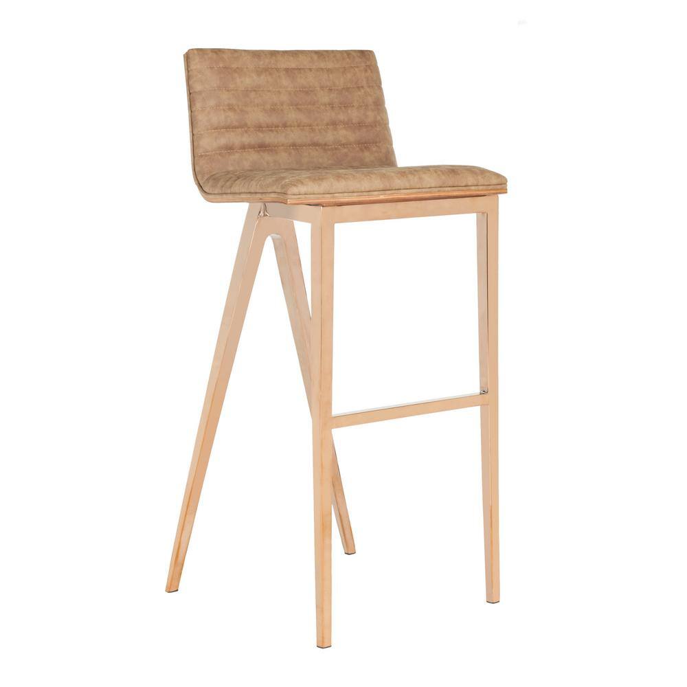 Brown Faux Leather and Copper Metal Bar Stool