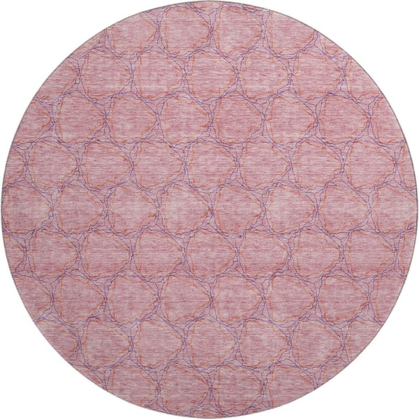 Addison Rugs Mayfield Premium Machine Washable Abstract AMF960 Pink 8 ft. x 8 ft. Round Rug