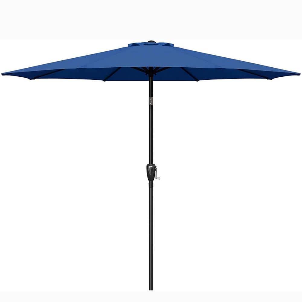 9 ft. Steel Market Outdoor Tilt Patio Umbrella in Blue with 8 Sturdy Ribs