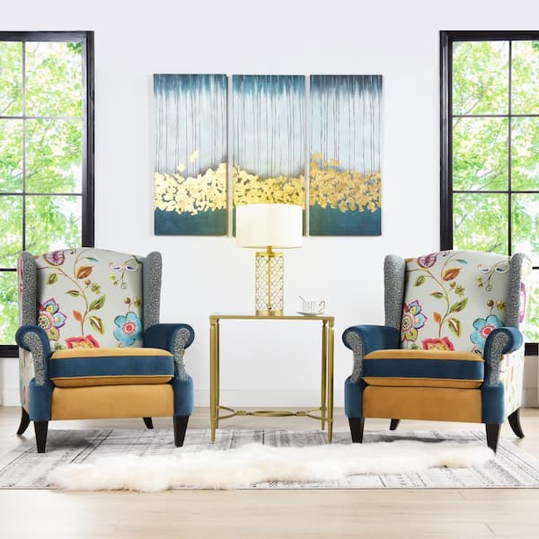Jennifer Taylor Anya Eclectic Floral Patchwork Boho Chic Wingback Large Living Room Lounge Accent Arm Chair
