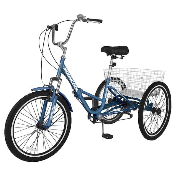 Adult Folding Tricycle 20 in., Adult Folding Tricycle 7 Speed, 3 Wheel Cruiser Bike with Basket and Adjustable Seat