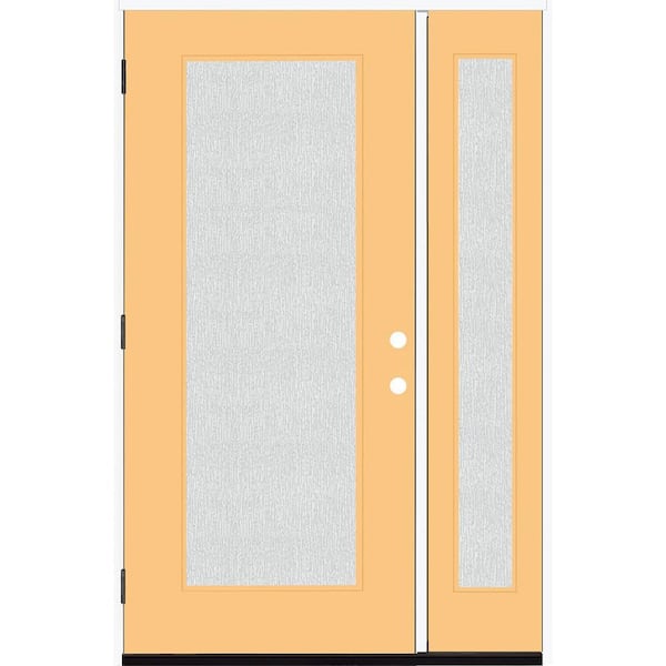 Steves & Sons Legacy 51 in. x 80 in. Full Lite Rain Glass RHOS Primed Jackfruit Finish Fiberglass Prehung Front Door with 12 in. SL