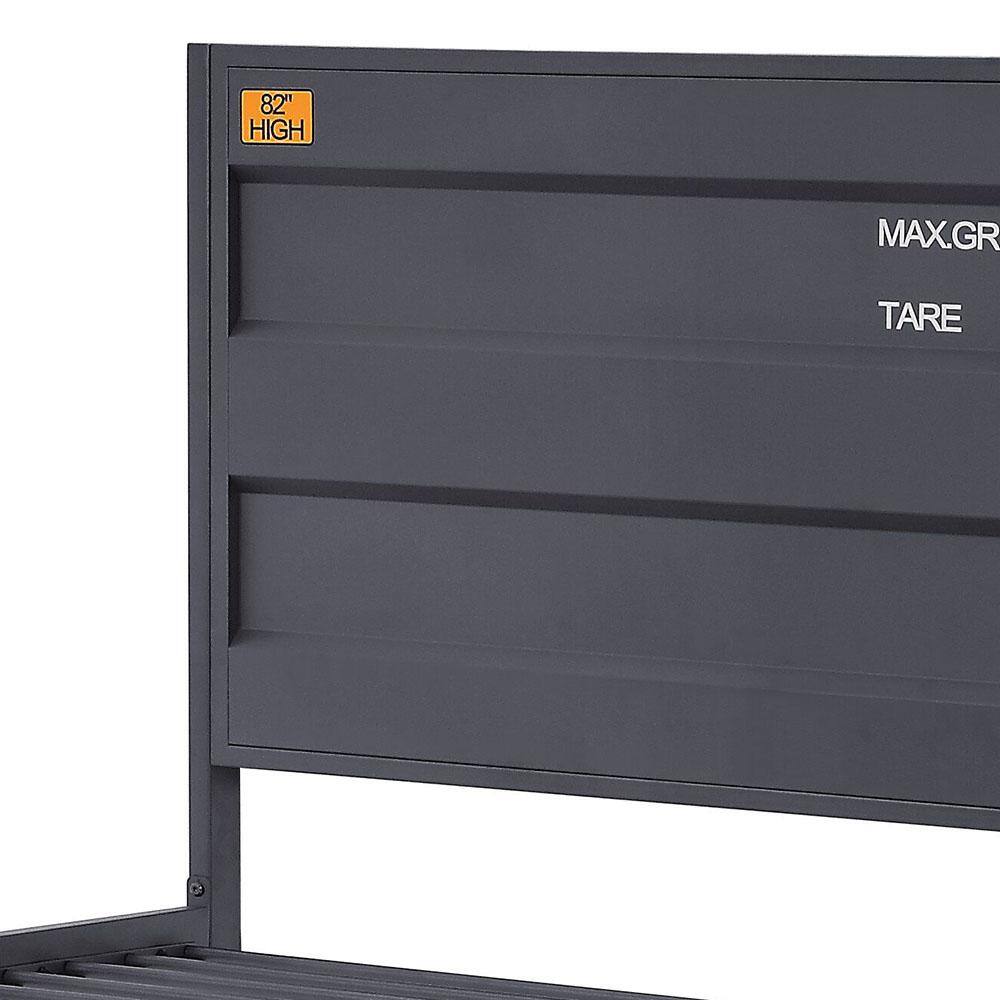 Gunmetal Twin Platform Bed with Wood Headboard and Slats