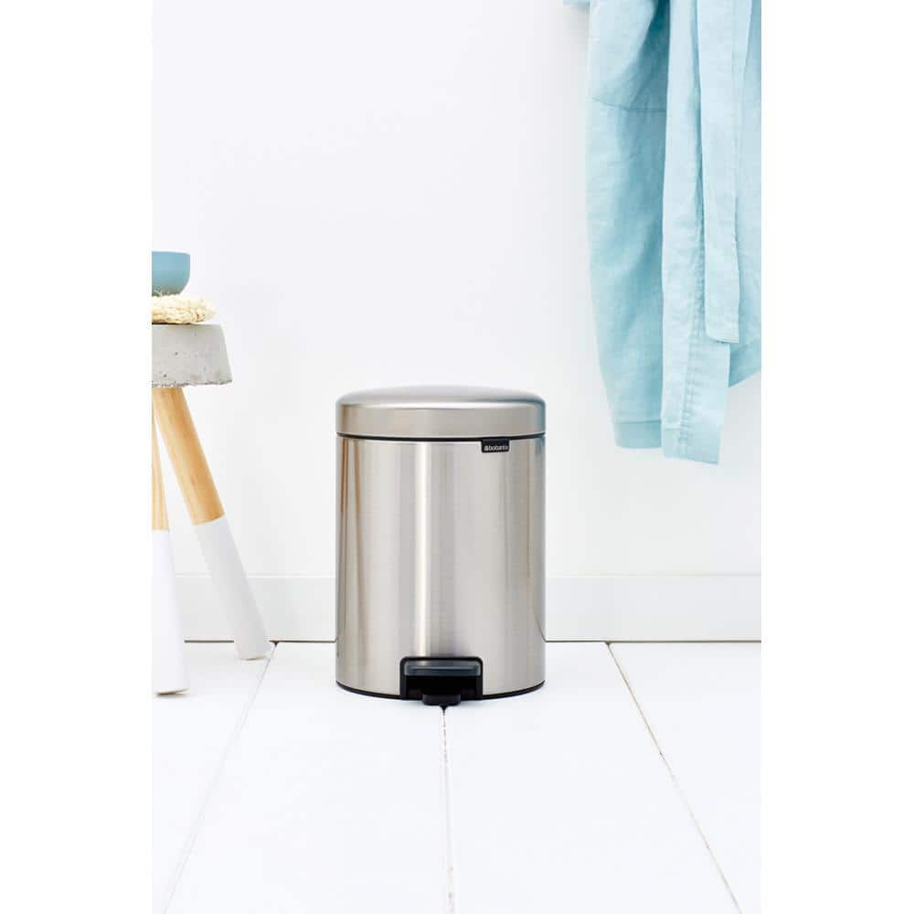 Matt Steel Fingerprint Proof Round Pedal Trash Can, 5 Liter