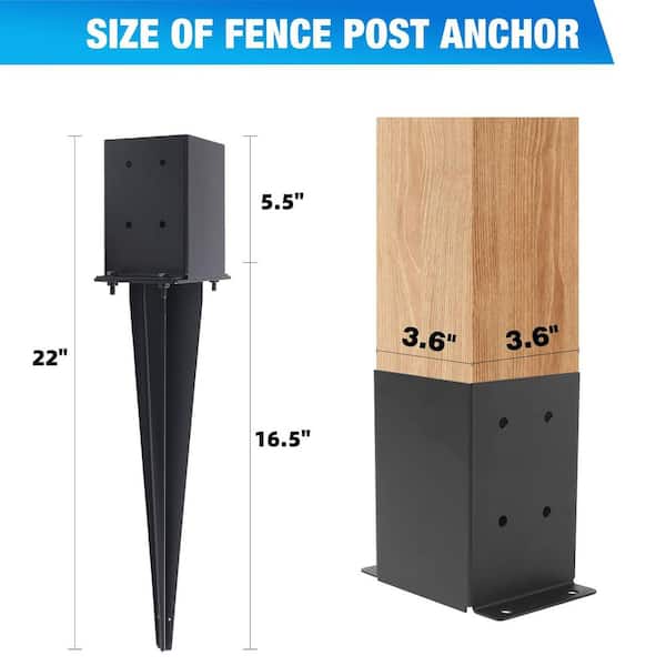Afoxsos Carbon Steel Black Powder-Coated Sturdy Fence Post Anchor