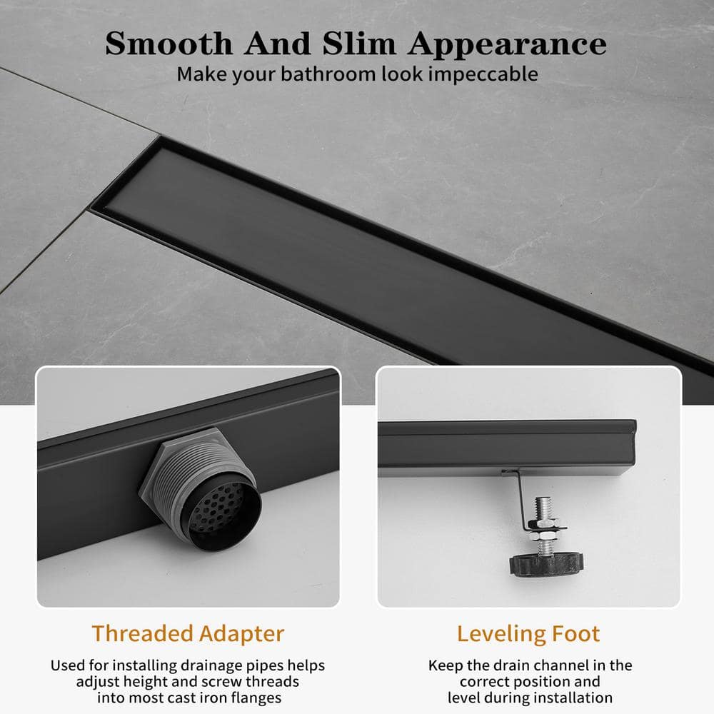 32'' Matte Black Stainless Steel Linear Shower Drain with Slot Pattern Cover