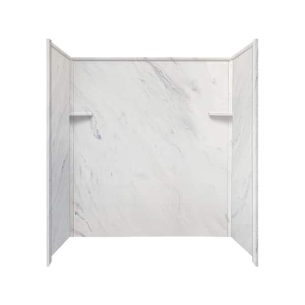 Transolid Studio 60 in. W x 60 in. H x 32 in. D 3-Piece Glue Up Alcove Tub Surrounds in White Carrara