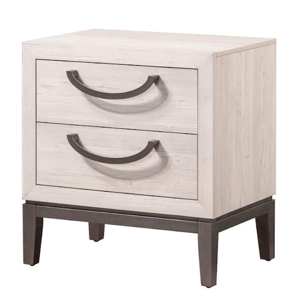 Benjara 23.6 in. Beige and Brown 2-Drawer Wooden Nightstand