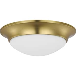 Etched Glass 11.5 in. Close-to-Ceiling Satin Brass 1-Light Semi-Flush Mount