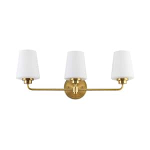 22.5 in. W. 3-Light White, Gold Bathroom Vanity Light with Shade