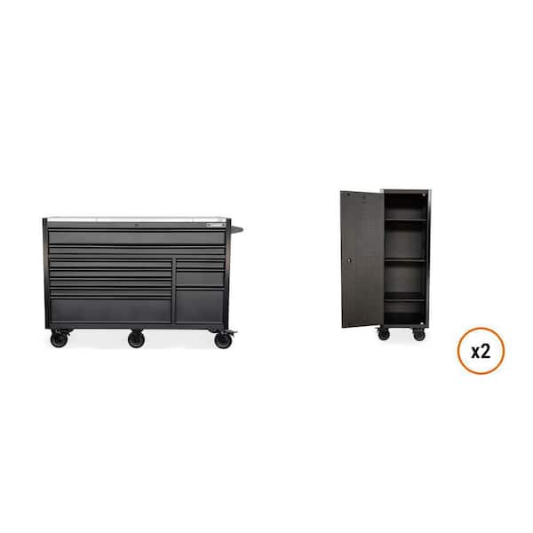 62 in. W x 24 in. D Mobile Workbench with Stainless Steel Top and 24 in. W Side Tool Chest Locker Combo