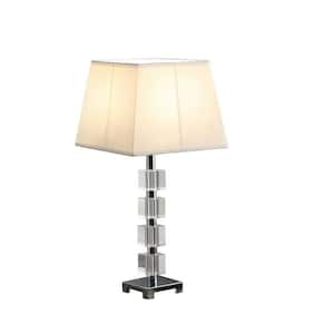 25 in. White Glam Crystal Cube and Reading Desk Lamp Cotton/linen Shade