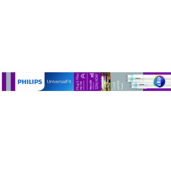 Philips 32-Watt T8/ 40-Watt T12 4 ft. Linear Replacement Universal Fit LED Tube Light Bulb Cool White (4000K) (10-Pack) 539155 - The Home