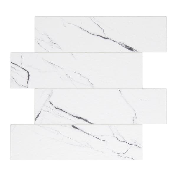 MURELLA White Marbled Stone 10.83 in. x 11.81 in. SPC Peel and Stick Backsplash Tile (0.9 sq. ft./pack)
