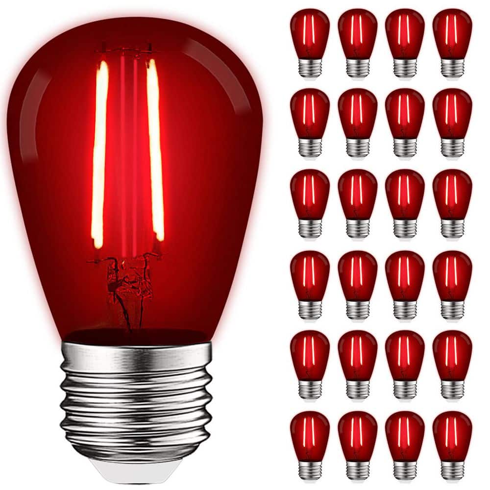 LUXRITE 11-Watt Equivalent S14 Edison LED Red Light Bulb, 0.5-Watt, Outdoor String Light Bulb, UL, E26 Base, Wet Rated (24-Pack) -  LR21730-24PK