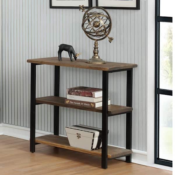 Alaterre Furniture Pomona 31 in. Natural/Black Metal 2-shelf Etagere Bookcase