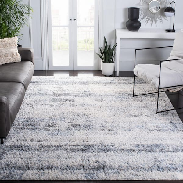Berber Shag 10 ft. x 14 ft. Ivory/Charcoal Modern Abstract Area Rug