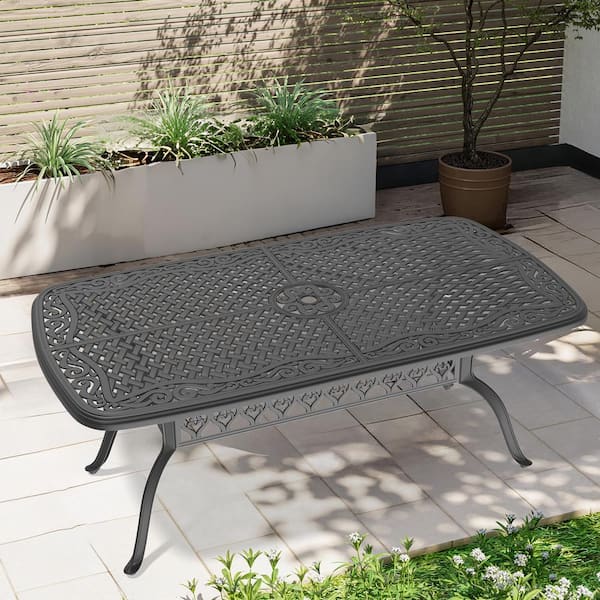 Willit 72.44 in. (L) x 35.43 in. (W) Black Rectangle Cast Aluminum Outdoor Dining Table