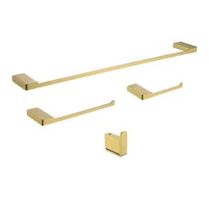4-Piece Stainless Steel Wall-Mounted Bathroom Hardware Towel Rack Set in Brushed Gold