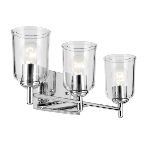 KICHLER Shailene 21 in. 3-Light Chrome Traditional Bathroom Vanity Light with Clear Glass