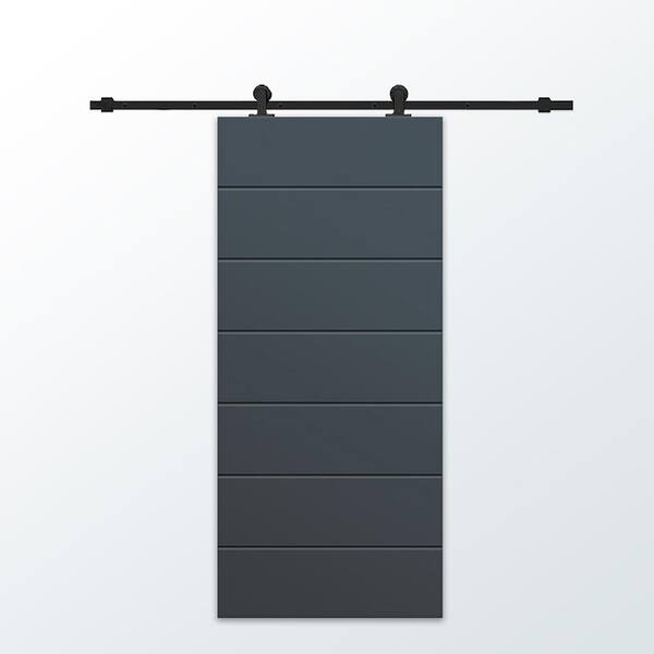 CALHOME 36 in. x 84 in. Charcoal Gray Painted Composite MDF Paneled Interior Sliding Barn Door with Hardware Kit