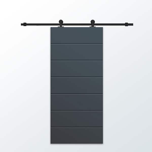 CALHOME 30 in. x 96 in. Charcoal Gray Stained Composite MDF Paneled Interior Sliding Barn Door with Hardware Kit