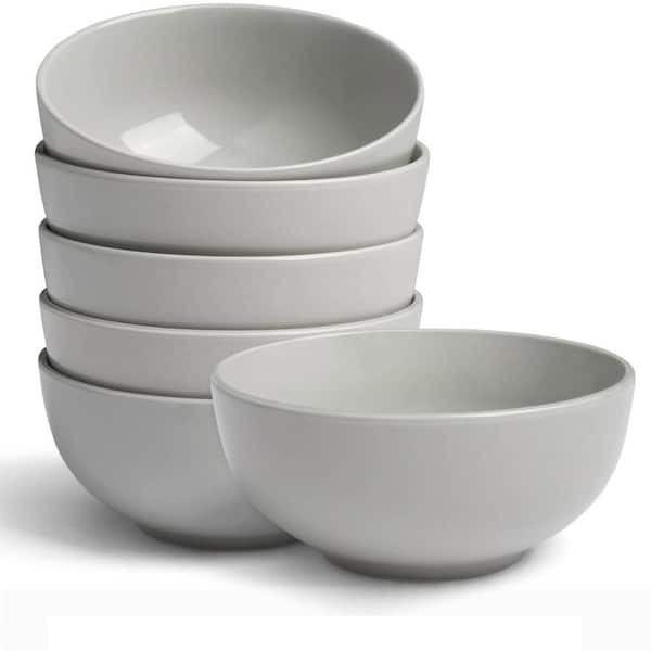 20 fl. oz. Gray Ceramic Porcelain Cereal and Soup Bowls with Deep Interior, Microwave and Dishwasher Safe (Set of 6)